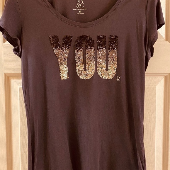 NYC grey t-shirt with ombré YOU in sequins in medium - Picture 1 of 4